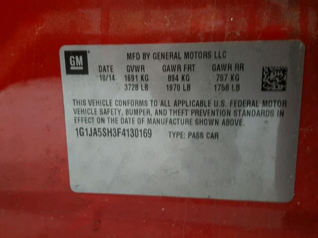 1G1JA5SH3F4130169 - 2015 CHEVROLET SONIC LS 红色 照片 10