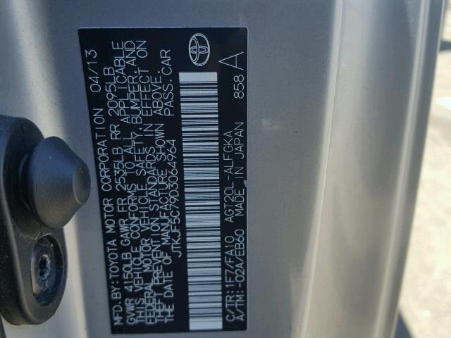 JTKJF5C79D3064964 - 2013 TOYOTA SCION TC 银色 照片 10