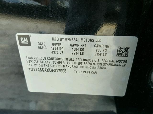 1G11A5SAXDF317008 - 2013 CHEVROLET MALIBU LS შავი ფოტო 10