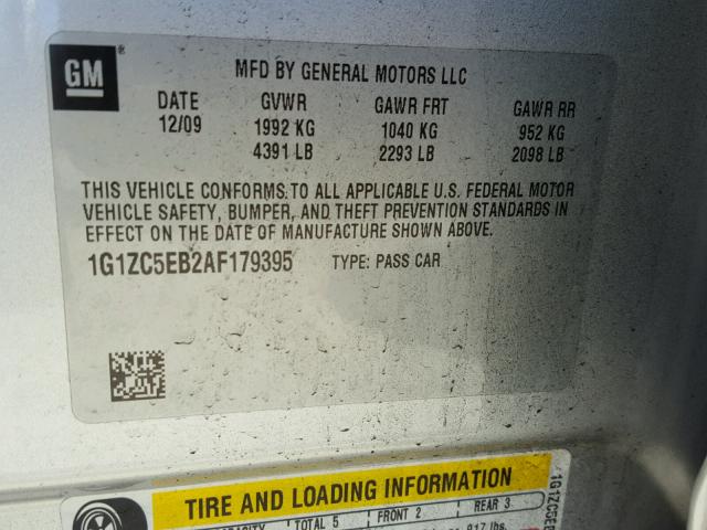 1G1ZC5EB2AF179395 - 2010 CHEVROLET MALIBU 1LT 银色 照片 10