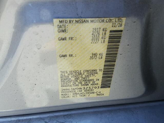 1N4AL3AP0HN325793 - 2017 NISSAN ALTIMA 2.5 SILVER photo 10