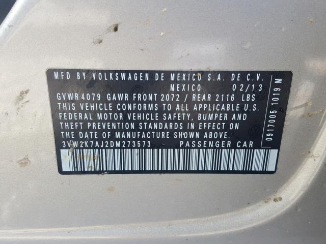 3VW2K7AJ2DM273573 - 2013 VOLKSWAGEN JETTA BASE Բեժ լուսանկար 10