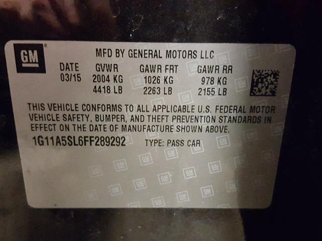 1G11A5SL6FF289292 - 2015 CHEVROLET MALIBU LS CHARCOAL photo 10