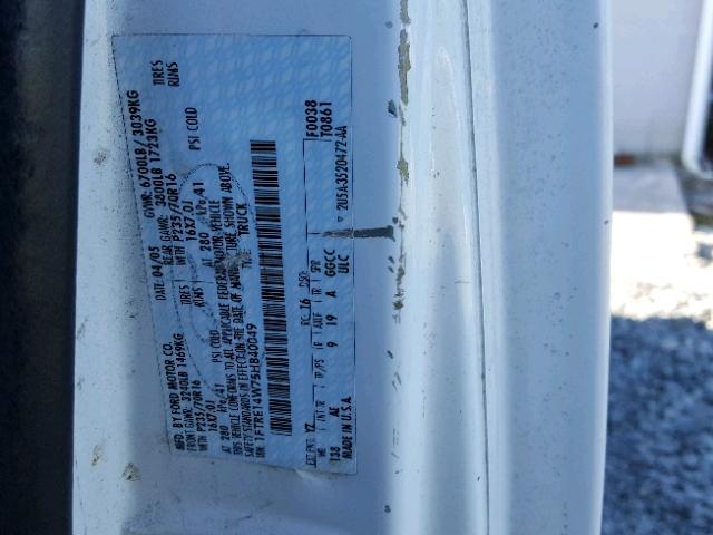 1FTRE14W75HB40049 - 2005 FORD ECONOLINE WHITE photo 10