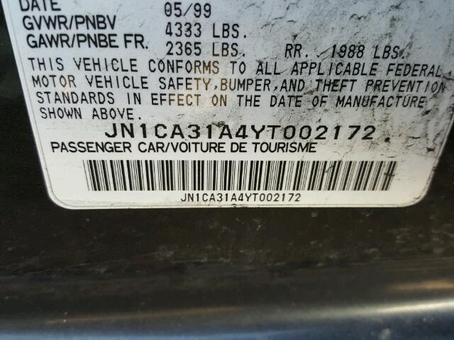 JN1CA31A4YT002172 - 2000 NISSAN MAXIMA GLE GRAY photo 10