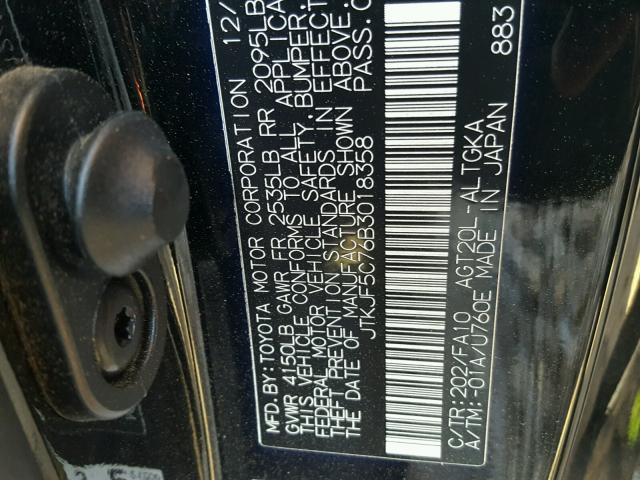 JTKJF5C76B3018358 - 2011 TOYOTA SCION TC 黑色 照片 10