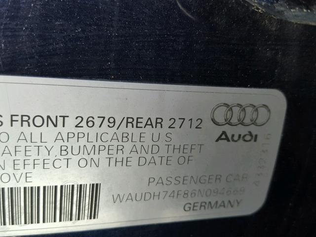 WAUDH74F86N094669 - 2006 AUDI A6 3.2 QUA BLUE photo 10