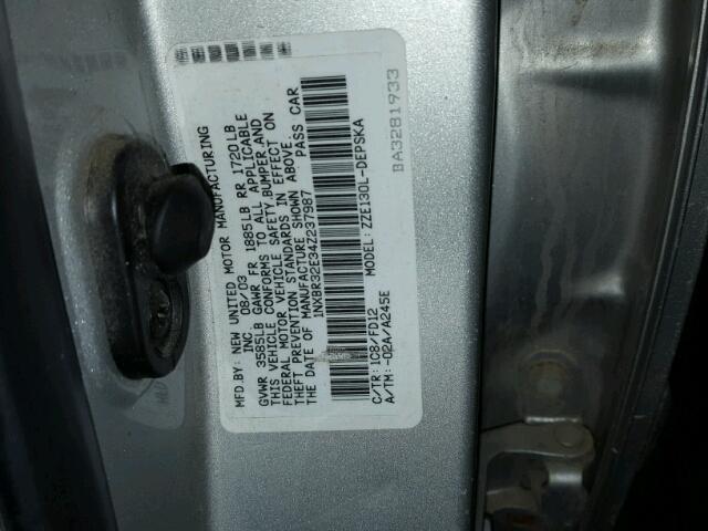 1NXBR32E34Z237987 - 2004 TOYOTA COROLLA S SILVER photo 10