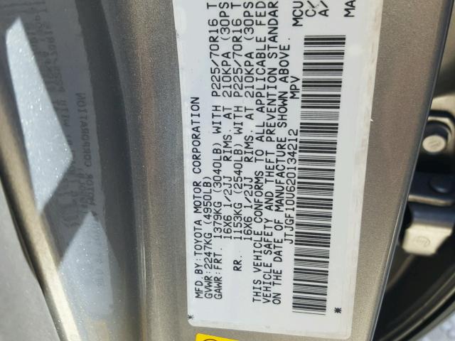 JTJGF10U620134212 - 2002 LEXUS RX 300 SILVER photo 10