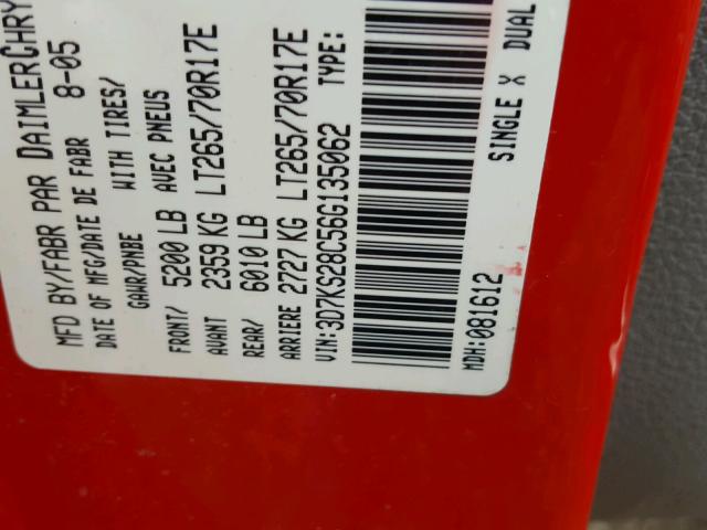 3D7KS28C56G135062 - 2006 DODGE RAM 2500 S RED photo 10