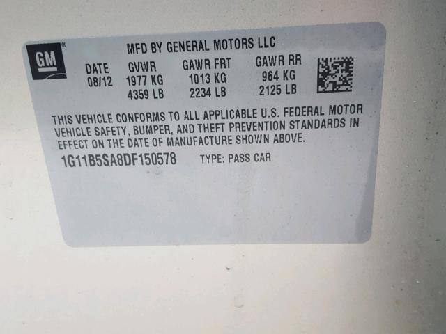 1G11B5SA8DF150578 - 2013 CHEVROLET MALIBU LS ოქროსფერი ფოტო 10