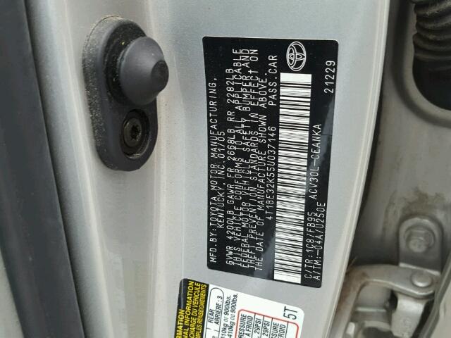 4T1BE32K55U037146 - 2005 TOYOTA CAMRY LE SILVER photo 10