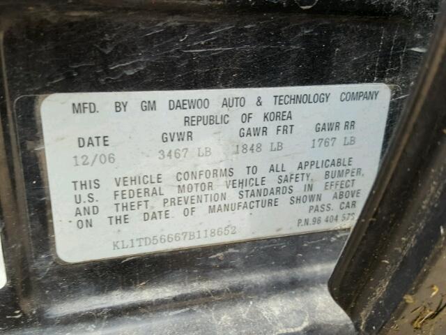 KL1TD56667B118652 - 2007 CHEVROLET AVEO BASE Qara foto 10