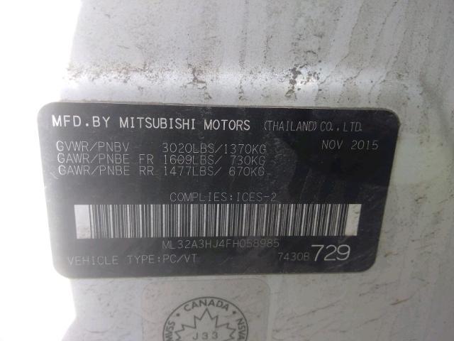 ML32A3HJ4FH058985 - 2015 MITSUBISHI MIRAGE DE WHITE photo 9