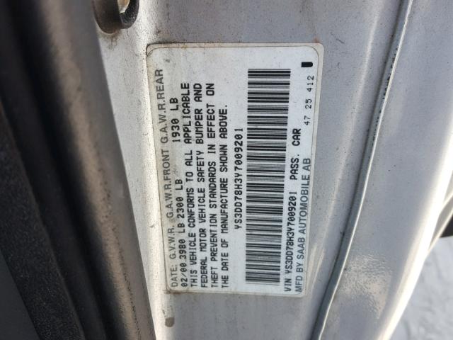 YS3DD78H3Y7009201 - 2000 SAAB 9-3 SILVER photo 10