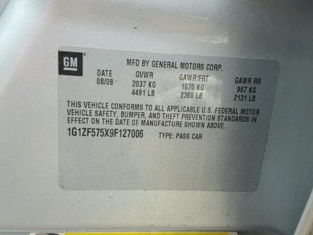 1G1ZF575X9F127006 - 2009 CHEVROLET MALIBU HYB SILVER photo 10