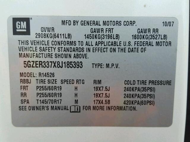 5GZER337X8J185393 - 2008 SATURN OUTLOOK XR თეთრი ფოტო 10