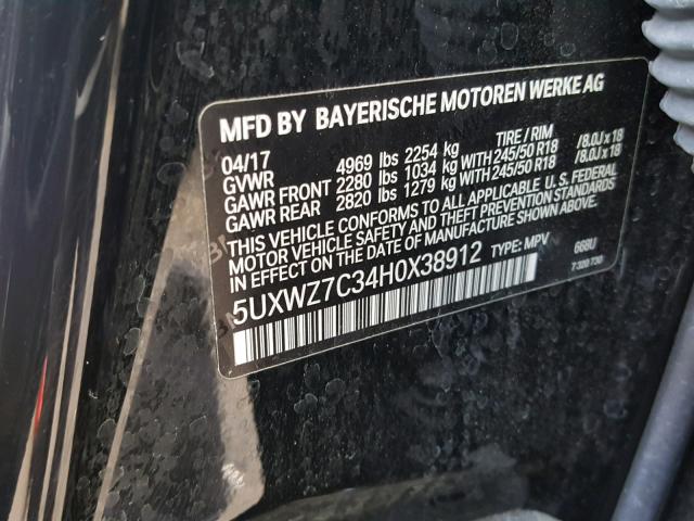 5UXWZ7C34H0X38912 - 2017 BMW X3 SDRIVE2 Чорний фото 10