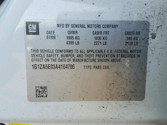 1G1ZA5E03A4104706 - 2010 CHEVROLET MALIBU LS თეთრი ფოტო 10