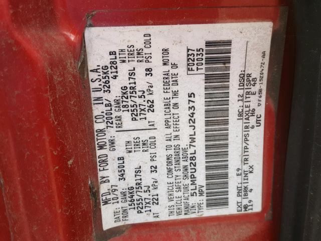 5LMPU28L7WLJ24375 - 1998 LINCOLN NAVIGATOR 栗色 照片 10