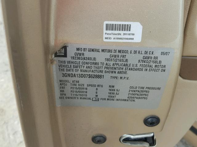 3GNDA13D07S628881 - 2007 CHEVROLET HHR LS GOLD photo 10