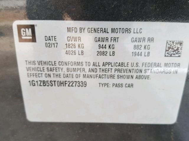 1G1ZB5ST0HF227339 - 2017 CHEVROLET MALIBU LS 绿色 照片 10