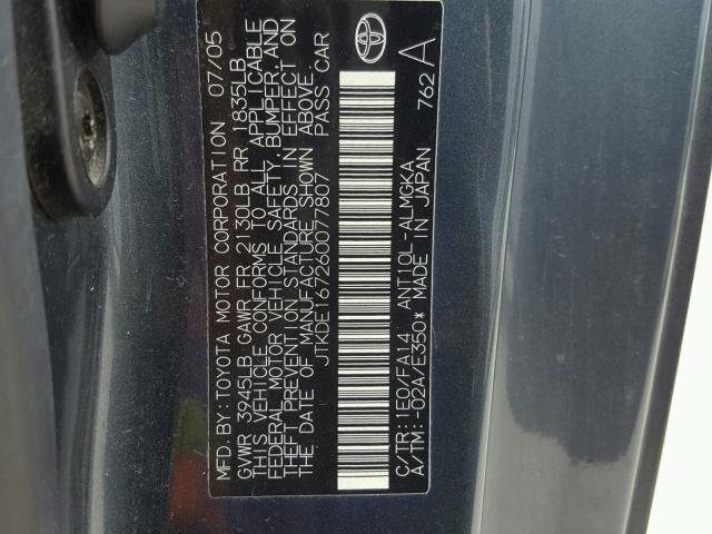 JTKDE167260077807 - 2006 TOYOTA SCION TC 灰色 照片 10