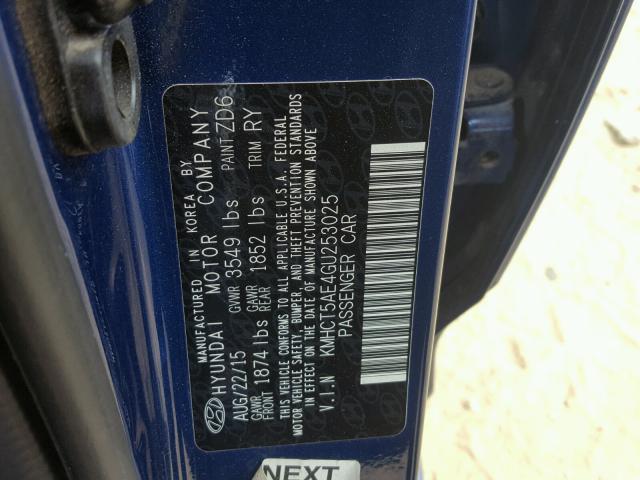 KMHCT5AE4GU253025 - 2016 HYUNDAI ACCENT SE BLUE photo 10