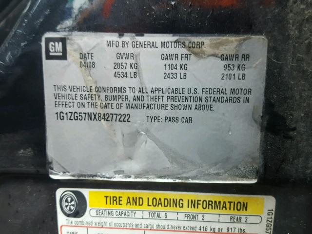 1G1ZG57NX84277222 - 2008 CHEVROLET MALIBU LS 黑色 照片 10