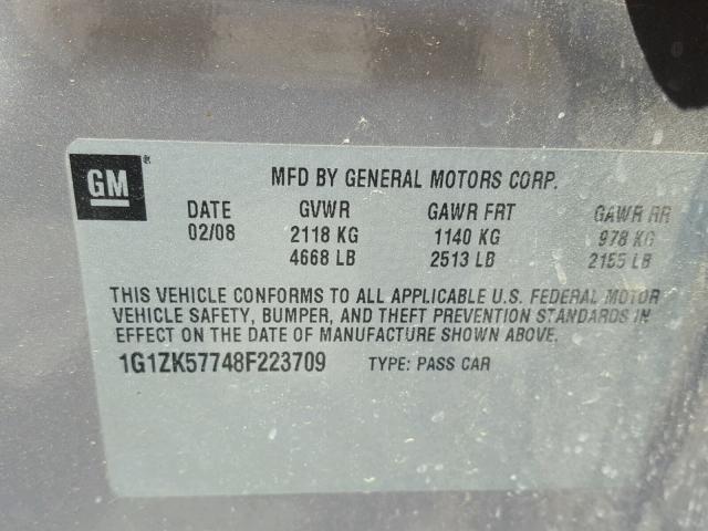 1G1ZK57748F223709 - 2008 CHEVROLET MALIBU LTZ TAN photo 10