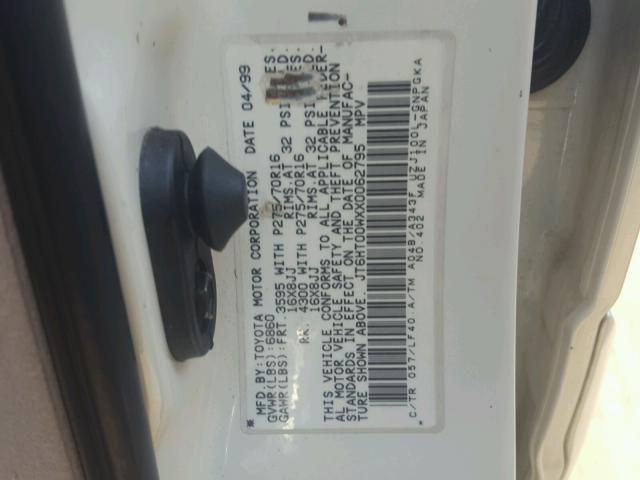 JT6HT00WXX0062795 - 1999 LEXUS LX 470 WHITE photo 10