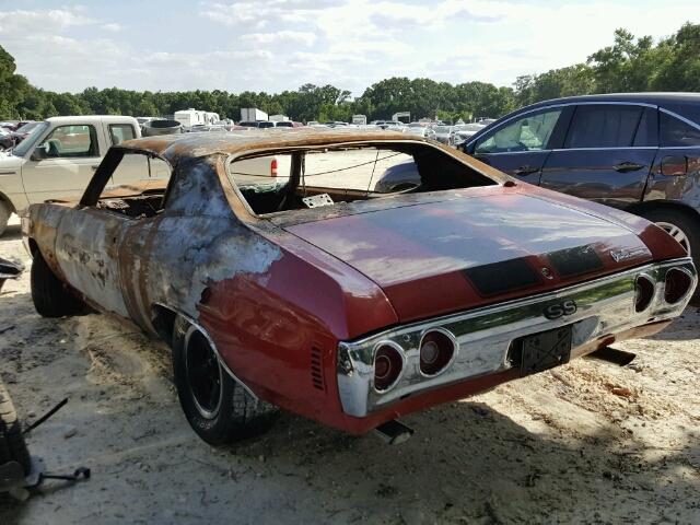 1D37H2B581243 - 1972 CHEVROLET CHEVELLE RED photo 3