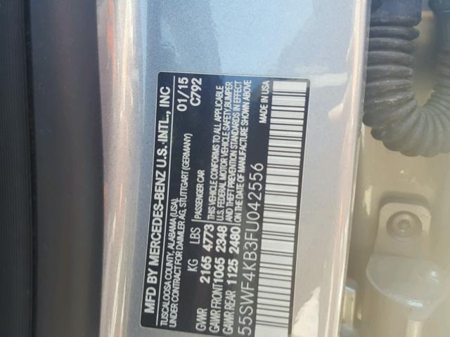 55SWF4KB3FU042556 - 2015 MERCEDES-BENZ C 300 4MAT SILVER photo 10