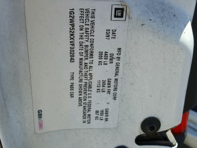 1G2WP52KXVF302843 - 1997 PONTIAC GRAND PRIX თეთრი ფოტო 10