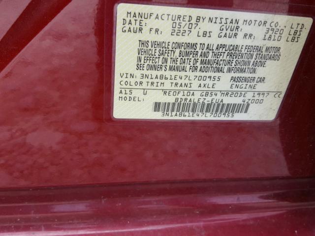 3N1AB61E47L700955 - 2007 NISSAN SENTRA 2.0 RED photo 10