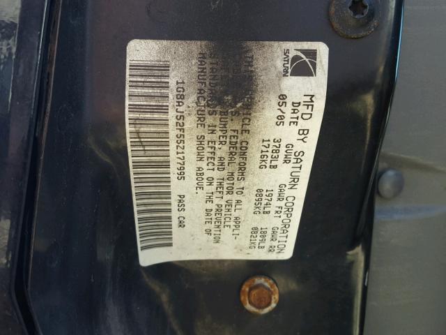 1G8AJ52F55Z177995 - 2005 SATURN ION LEVEL BLACK photo 10