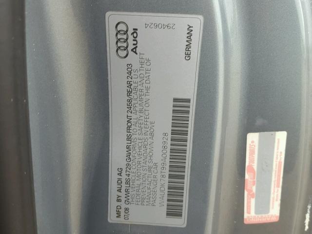 WAUDK78T99A008928 - 2009 AUDI A5 QUATTRO GRAY photo 10