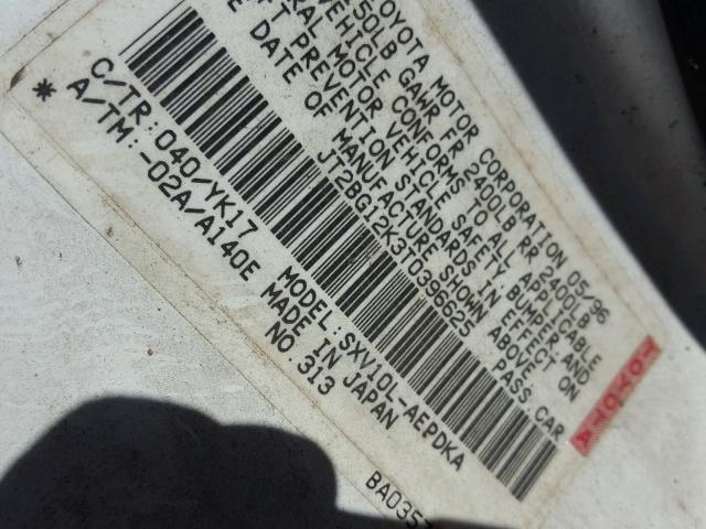 JT2BG12K3T0396625 - 1996 TOYOTA CAMRY DX WHITE photo 10