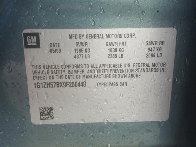 1G1ZH57BX9F250448 - 2009 CHEVROLET MALIBU 1LT 青色 照片 10