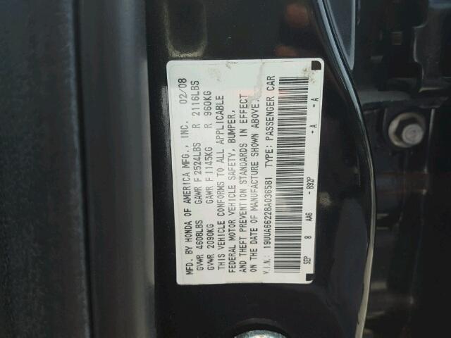 19UUA66228A036581 - 2008 ACURA TL BLACK photo 10