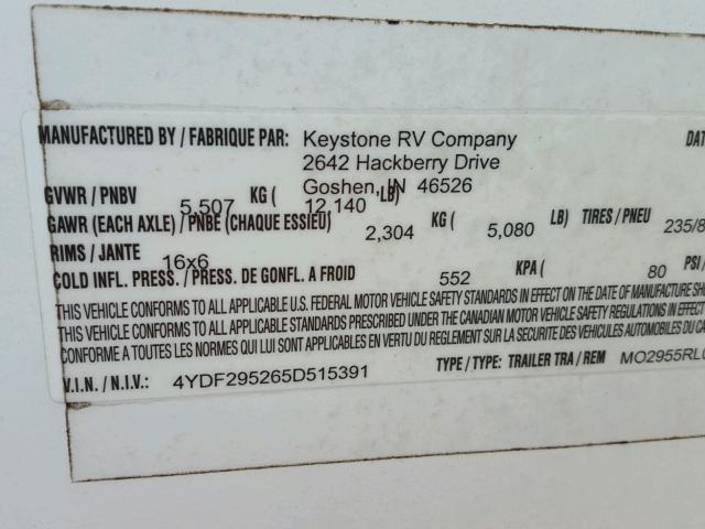 4YDF295265D515391 - 2005 KEYSTONE MONTANA WHITE photo 10