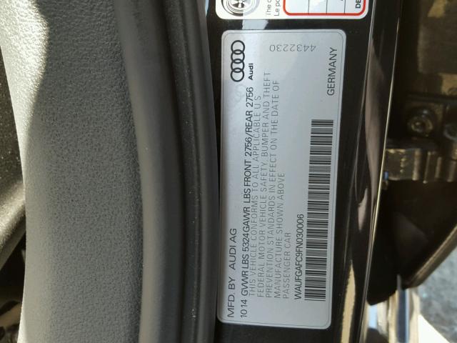 WAUFGAFC9FN030006 - 2015 AUDI A6 PREMIUM GRAY photo 10