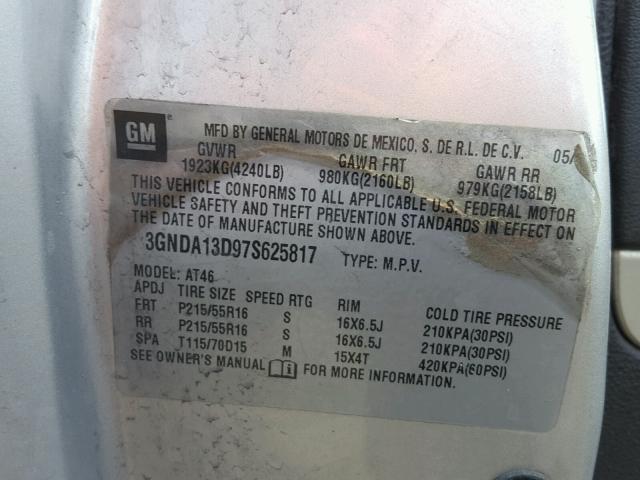 3GNDA13D97S625817 - 2007 CHEVROLET HHR LS ვერცხლისფერი ფოტო 10