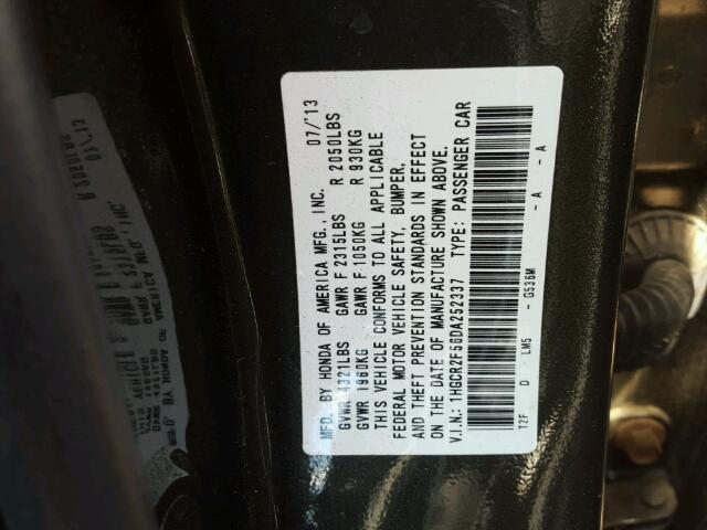 1HGCR2F56DA252337 - 2013 HONDA ACCORD SPO GRAY photo 10