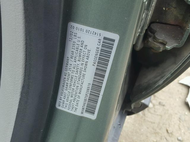 WVWTH63B73P298919 - 2003 VOLKSWAGEN PASSAT GLX 绿色 照片 10
