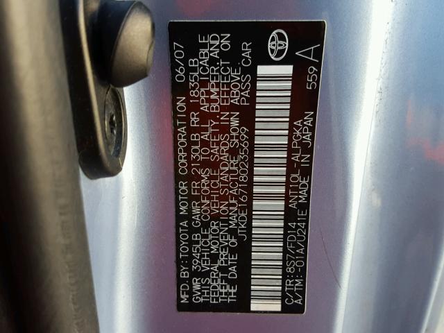 JTKDE167180235699 - 2008 TOYOTA SCION TC 蓝色 照片 10