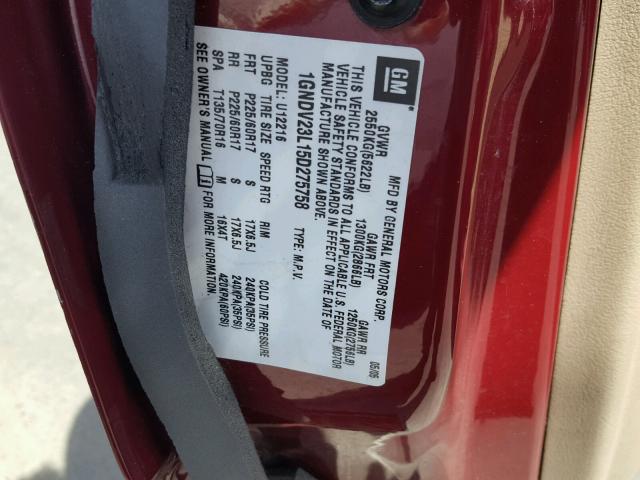 1GNDV23L15D275758 - 2005 CHEVROLET UPLANDER L BURGUNDY photo 10