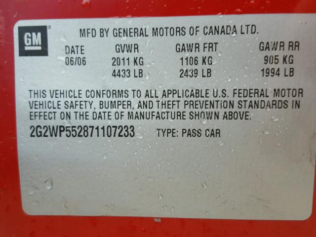 2G2WP552871107233 - 2007 PONTIAC GRAND PRIX Qırmızı foto 10