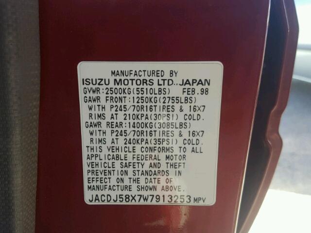 JACDJ58X7W7913253 - 1998 ISUZU TROOPER S RED photo 10