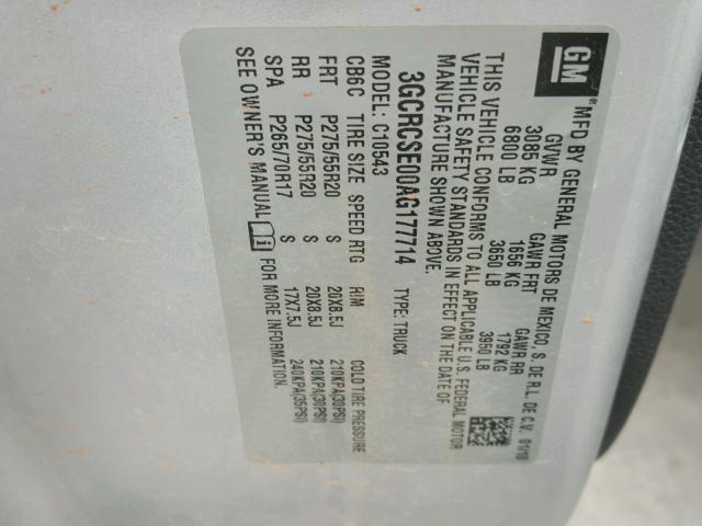 3GCRCSE00AG177714 - 2010 CHEVROLET SILVERADO SILVER photo 10